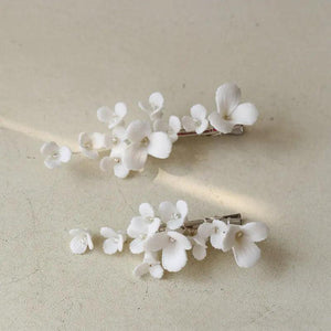 Ceramic Flower Hairpin Bridal Hair Clip Crystal Beads Wedding Headpiece