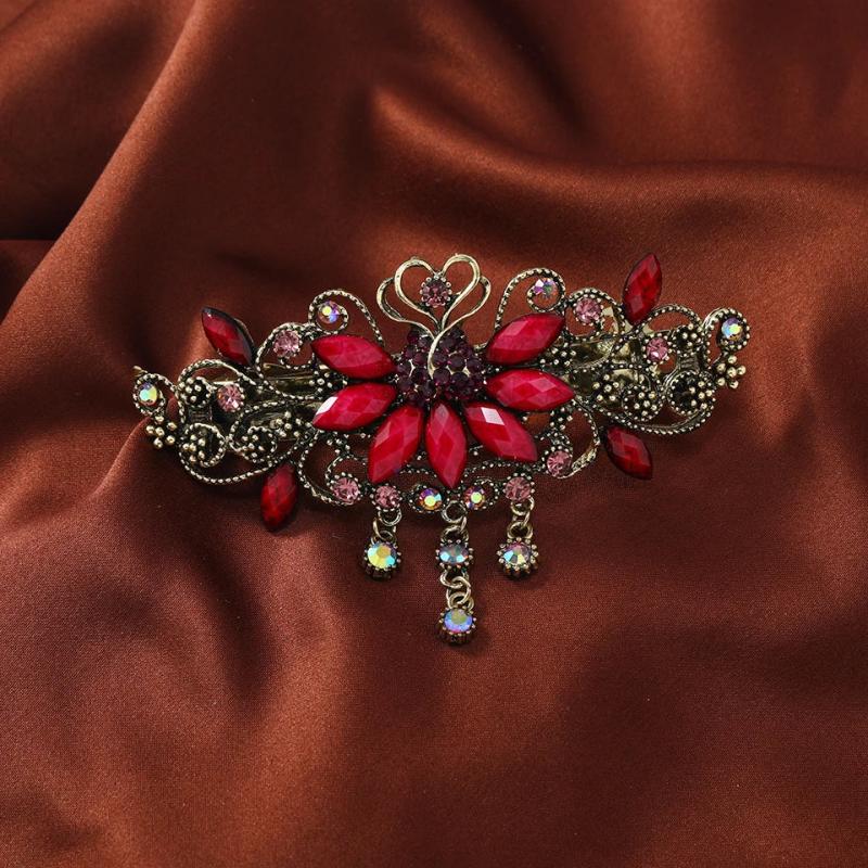 Vintage Tulip Flower Barrettes Rhinestone Hair Clip - Metal Hair Accessories