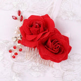 Red Rose Flower Hair Combs Wedding Bridal Head Jewelry Women Prom Headpiece