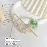 Antique Hanfu Hair Ornament Green Leaves Tassel Hairstick