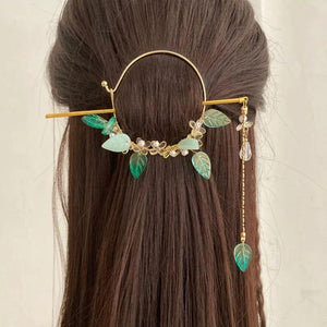 Antique Hanfu Hair Ornament Green Leaves Tassel Hairstick