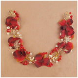 Red Floral Pearl Headband Wedding Tiaras Hair Hoop
