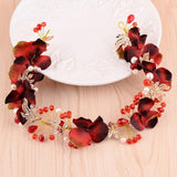 Red Floral Pearl Headband Wedding Tiaras Hair Hoop