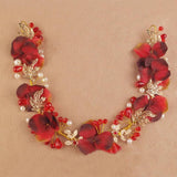 Red Floral Pearl Headband Wedding Tiaras Hair Hoop