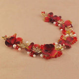 Red Floral Pearl Headband Wedding Tiaras Hair Hoop