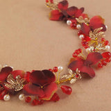 Red Floral Pearl Headband Wedding Tiaras Hair Hoop