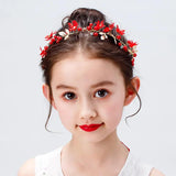 Red Floral Pearl Headband Wedding Tiaras Hair Hoop