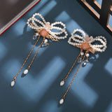 2PCS Chinese Pearl Tassel Hair Clips Vintage Headdress Girls Retro Jewelry