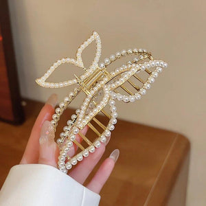 Pearl Crystal Butterfly Hair Claw Clips for Women Girls Hairpin