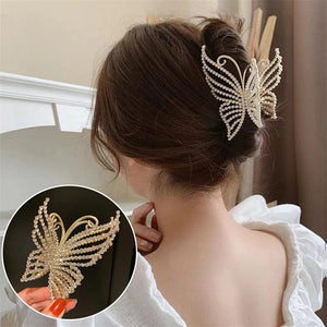 Pearl Crystal Butterfly Hair Claw Clips for Women Girls Hairpin