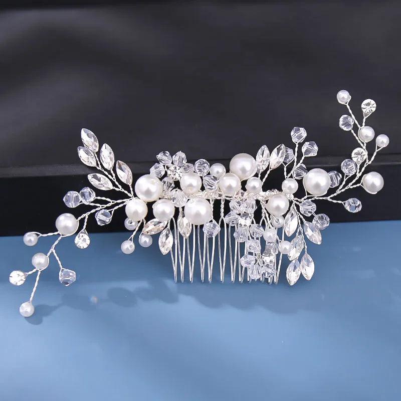 Silver Rhinestone Pearl Wedding Hair Combs Rose Hair Accessories