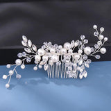 Silver Rhinestone Pearl Wedding Hair Combs Rose Hair Accessories
