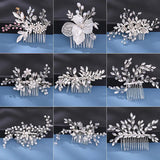 Silver Rhinestone Pearl Wedding Hair Combs Rose Hair Accessories
