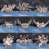 Silver Rhinestone Pearl Wedding Hair Combs Rose Hair Accessories