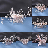 Silver Rhinestone Pearl Wedding Hair Combs Rose Hair Accessories