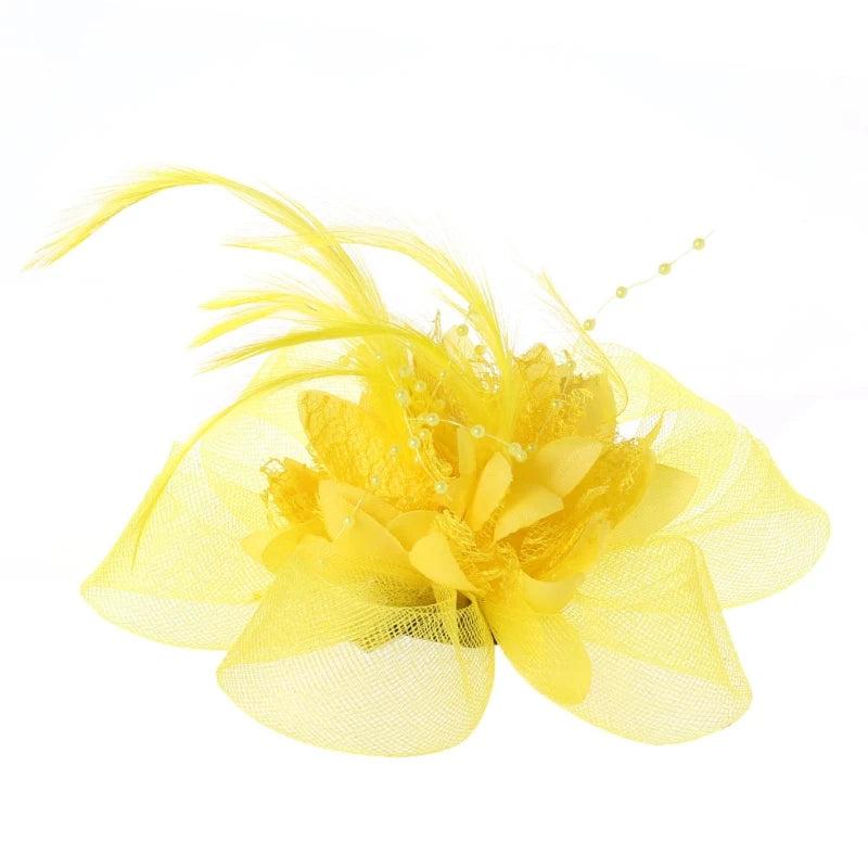 Flower Feather Beads Corsage Hair Clip Fascinator Bridal Hairband