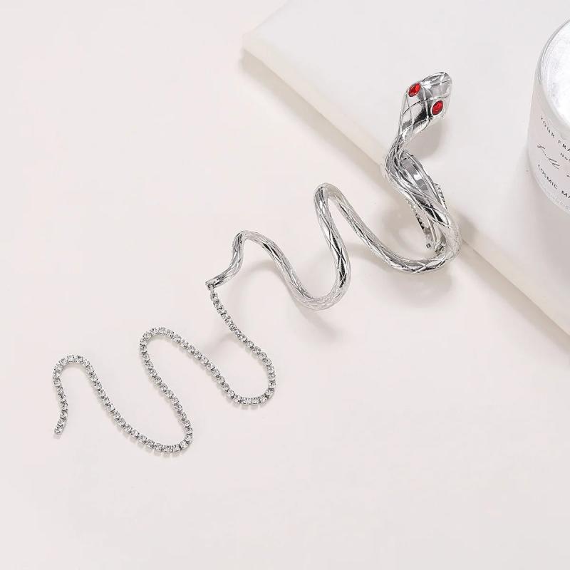 Punk Rhinestone Snake Hairpin with Tassel Crystal Headband Chain