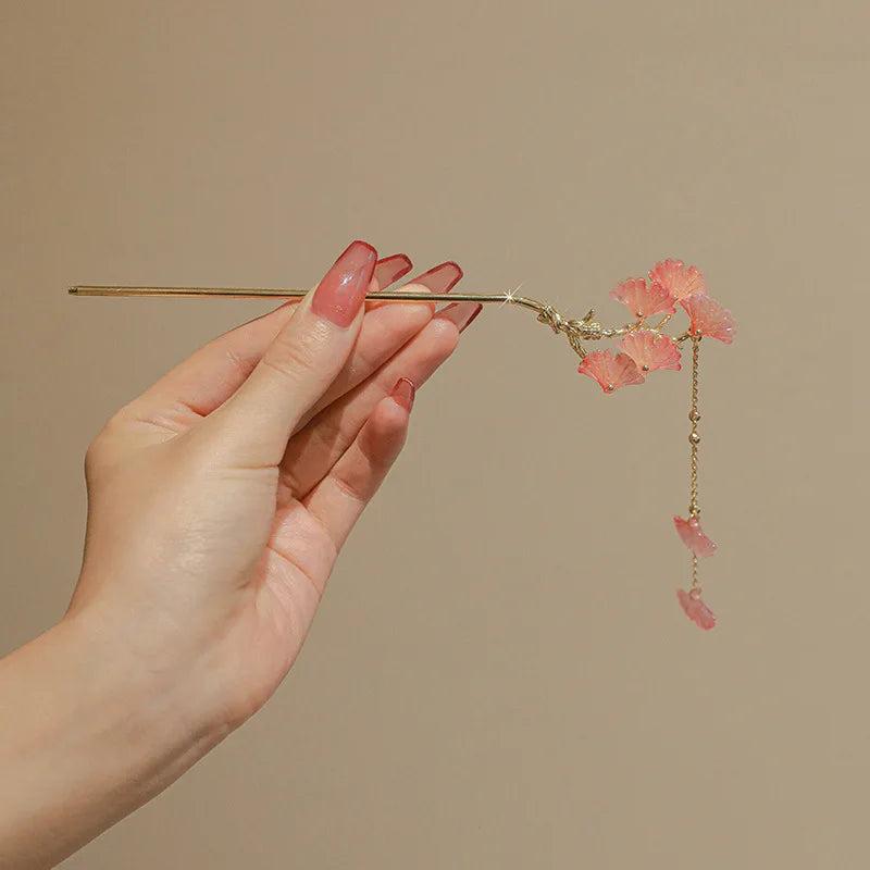 Ginkgo Leaf Tassel Hairpin High Sense Ball Head Pan Hairpin
