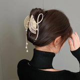 Rhinestone Pearl Tassel Hair Claws Winter Jewelry Accessories