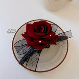 Dark Red Rose Hair Clip Retro High Sense Back Head Shark Clip Hair Accessories