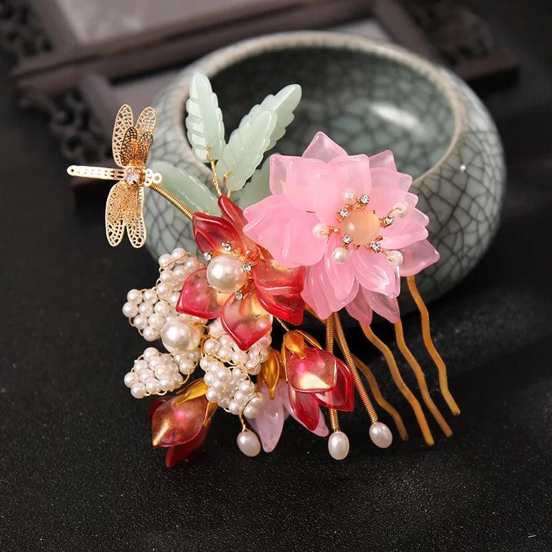 Vintage Flower Hairpins Pearl Side Comb Classic Jewelry Hair Accessories