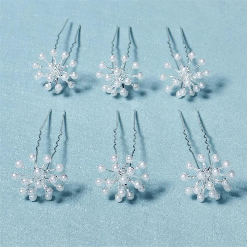 6pcs Silver Pearl Wedding Hairpin Set for Bride