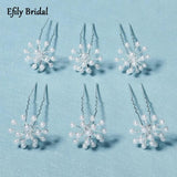 6pcs Silver Pearl Wedding Hairpin Set for Bride