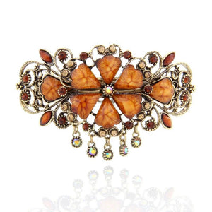 Vintage Resin Flower Hair Barrette Clamp Retro Large Rhinestone Hairpin