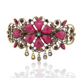 Vintage Resin Flower Hair Barrette Clamp Retro Large Rhinestone Hairpin