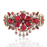 Vintage Resin Flower Hair Barrette Clamp Retro Large Rhinestone Hairpin