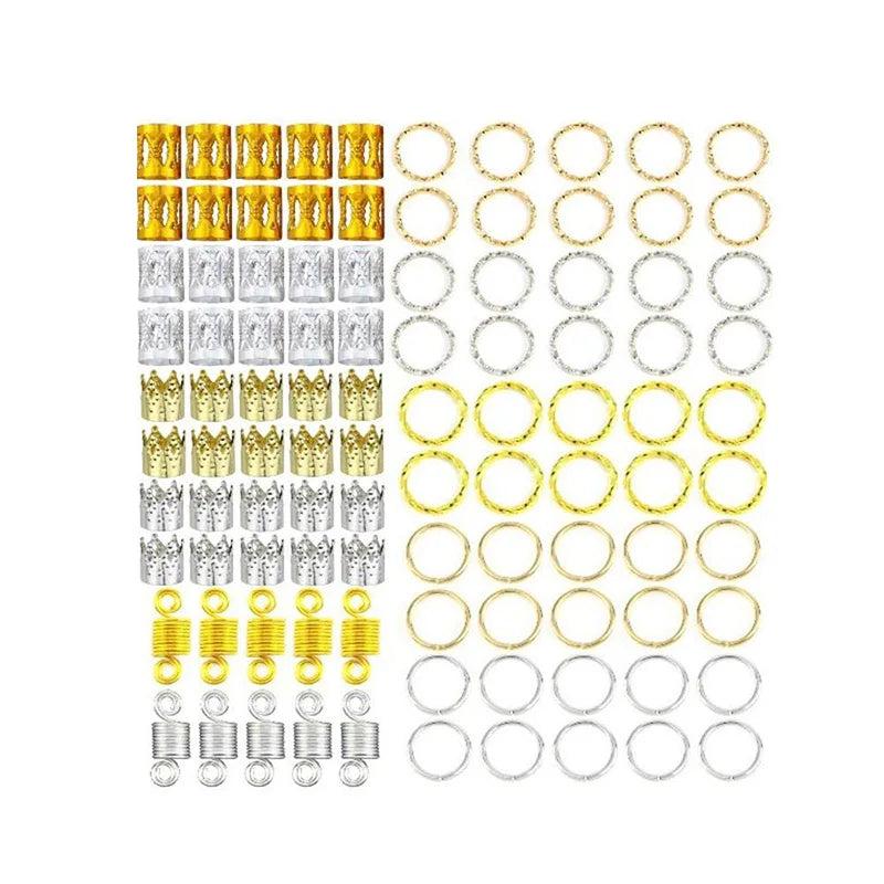 100Pcs Hair Coil Dreadlocks Beads Cuffs Braiding Clips