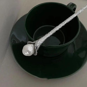 Punk Silver Hair Stick with Pearl Hairpin