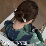 Punk Silver Hair Stick with Pearl Hairpin