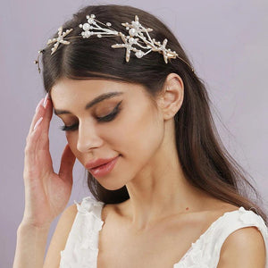 Crystal Golden Pearl Headwear Hand Woven Bridal Hair Accessories