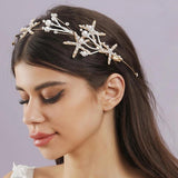 Crystal Golden Pearl Headwear Hand Woven Bridal Hair Accessories