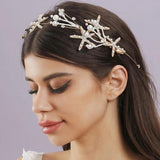 Crystal Golden Pearl Headwear Hand Woven Bridal Hair Accessories