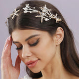 Crystal Golden Pearl Headwear Hand Woven Bridal Hair Accessories