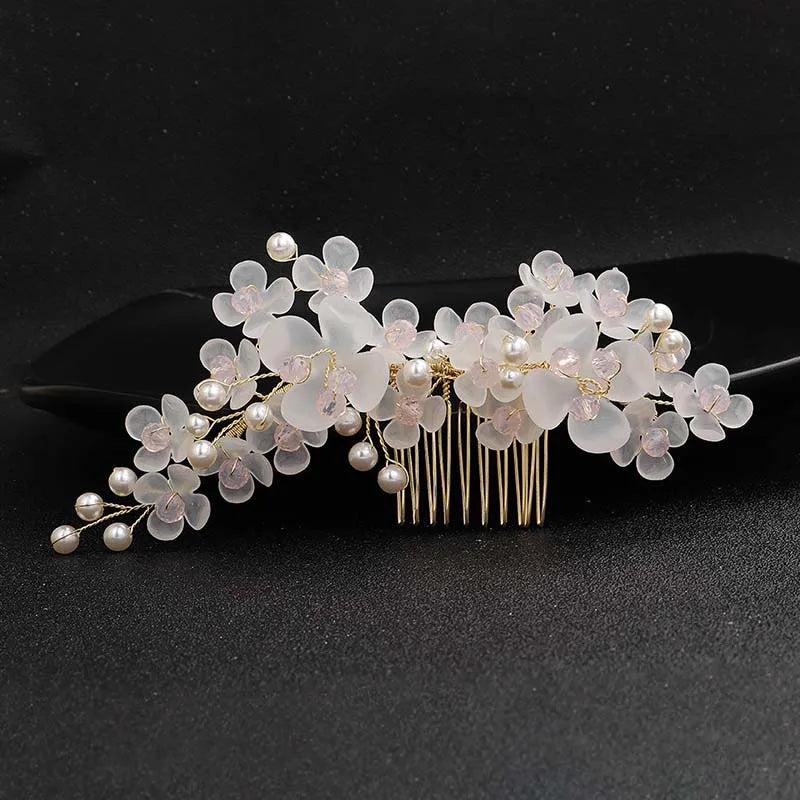 Bride Flower Hair Comb Rhinestone Tiara Wedding Accessory