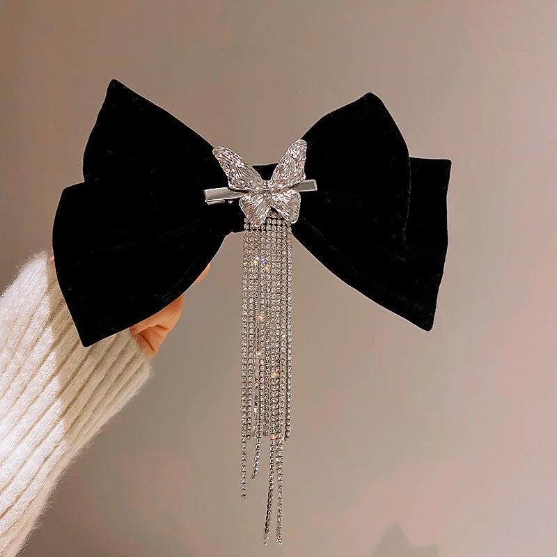 Flannelette Bowknot Crystal Hairpins For Women Rhinestones Hair Accessories