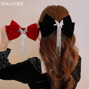 Flannelette Bowknot Crystal Hairpins For Women Rhinestones Hair Accessories