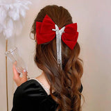 Flannelette Bowknot Crystal Hairpins For Women Rhinestones Hair Accessories