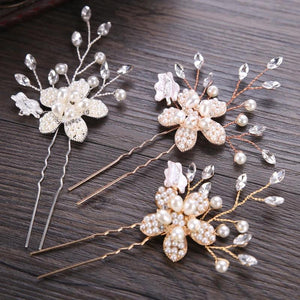 Rose Silver Hair Accessories Wedding Pearl Rhinestone Hair Clips Bridal Hair Jew