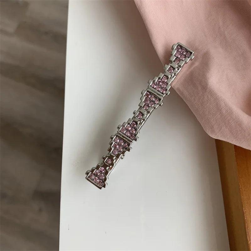 Y2K Crystal Bow Hairpin Red Pink Rhinestone Clip