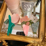 Vintage Pink Green Acrylic Flower Hair Claw Tulip Hairpin
