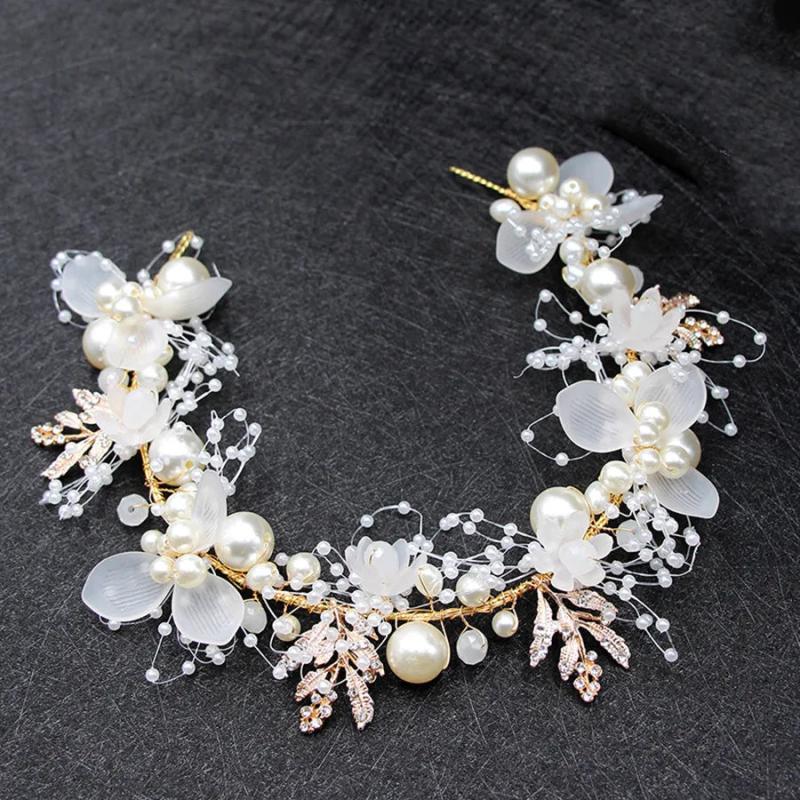 Bridal Pearl Crystal Flower Ribbon Hairband Headpiece
