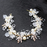 Bridal Pearl Crystal Flower Ribbon Hairband Headpiece