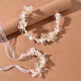 Bridal Pearl Crystal Flower Ribbon Hairband Headpiece
