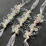 Bridal Pearl Crystal Flower Ribbon Hairband Headpiece