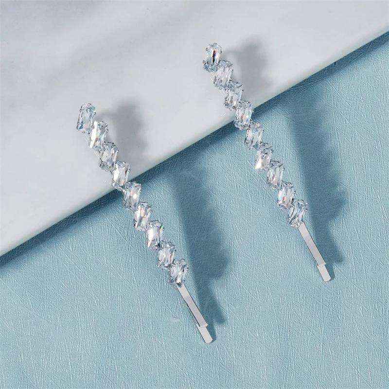 2Pcs CZ Hair Clips Crystal Hairpin Bridal Barrettes Wedding Accessories