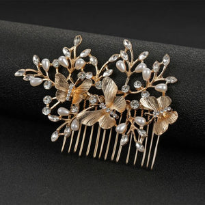 Pearl Rhinestone Bridal Hair Comb Butterfly Headpiece